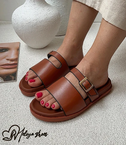 صندل اسلیپر چرم طبیعی زنانه