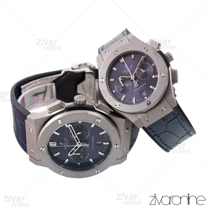 ست ساعت هابلوت کلاسیک فیوژن سه موتوره طوسی سرمه ای بند چرمی 102199