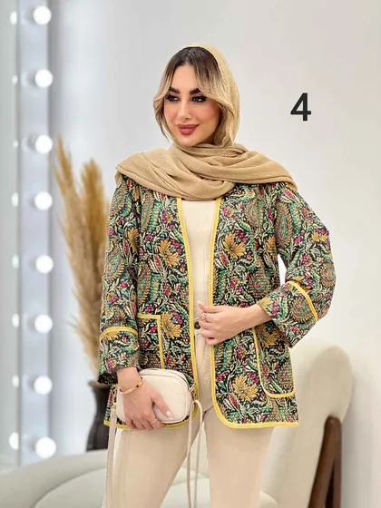 مانتو طرح دار نوار دوزی دو جیب