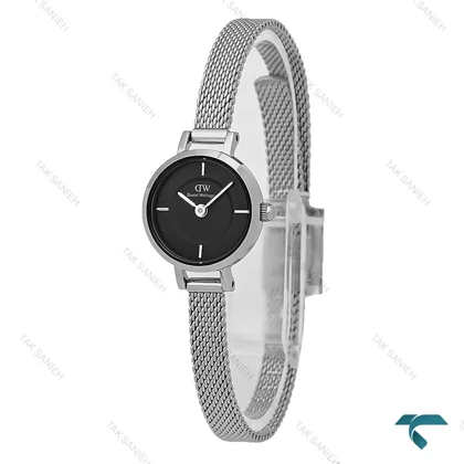 ساعت دنیل زنانه گرد مینی حصیری سیلور صفحه مشکی DW-7971-L