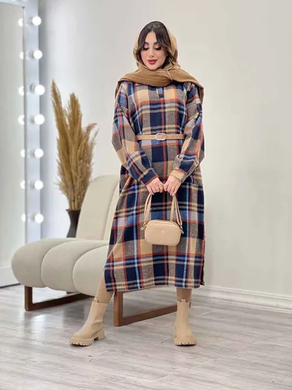 پیراهن بلند چهارخونه آستین پیله
