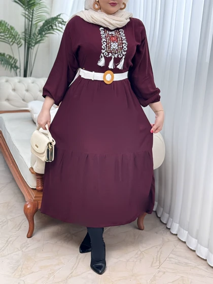 پیراهن نخی بنفشه 3085