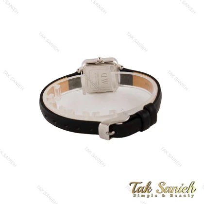 ساعت دنیل ولینگتون مربعی زنانه نقره ای بند چرم صفحه مشکی DW-4802-L