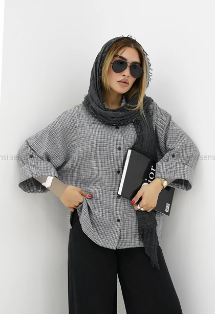 شومیز زنانه-لینن راه راه پاکتی کد1006283
