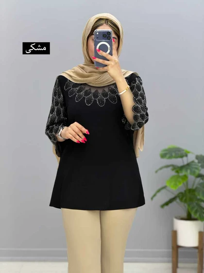 بلوز یقه گرد کرپ طاووس کد 205624