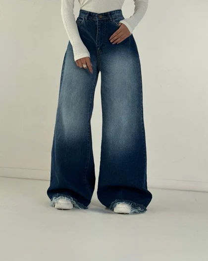 شلوار بگ ریش آبی تیره  کد 1000215