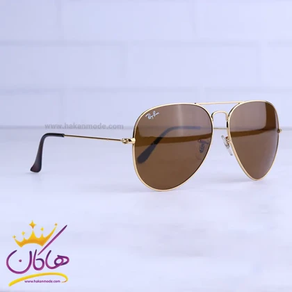 عینک آفتابی ری بن مردانه طلایی شیشه قهوه ای 3026/21