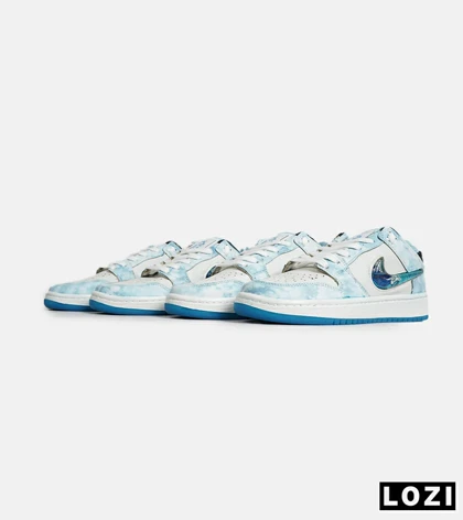 کفش کتانی مردانه و زنانه سفید آبی نایک NIKE dunk low steam puppet