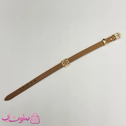 دستبند زنانه لووه Loewe چرم استیل رنگ قهوه ای روشن کد 650