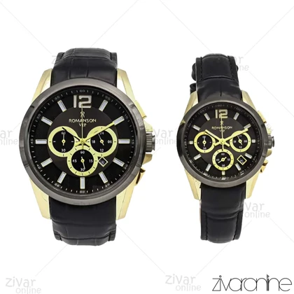 ست ساعت رومانسون سه موتوره بند چرم مشکی 105941