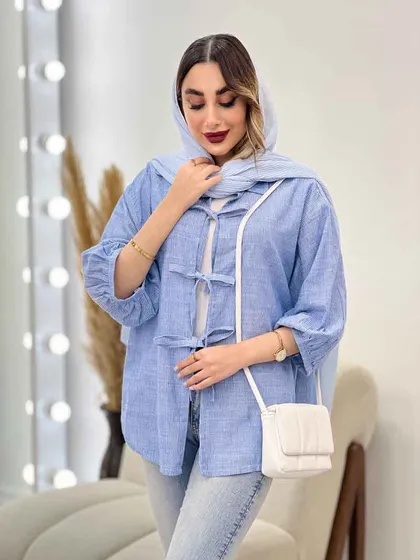 شومیز راه راه جلو بند آستین پیله