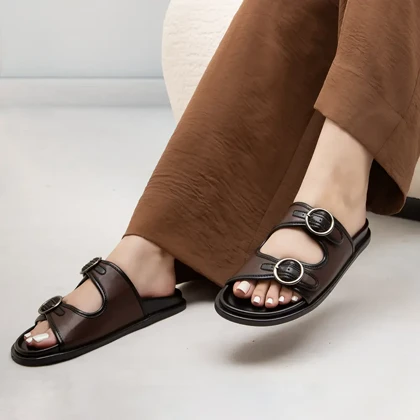 صندل زنانه سگک دار مدل زواری_قهوه ای کد 3317