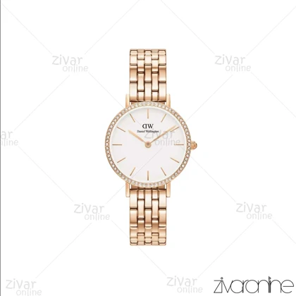 ساعت دنیل ولینگتون زنانه رزگلد صفحه سفید دور نگین 105376