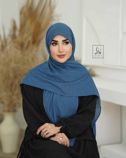 روسری وال نخی راه راه آبی نفتی