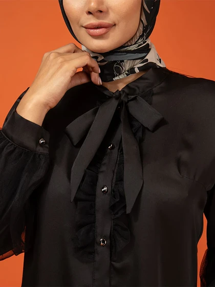 شومیز زنانه آستین بلند ساتن مجلسی یقه کرواتی 30101