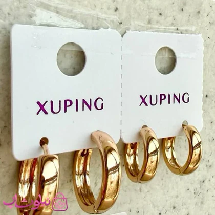 پک گوشواره ژوپینگ مدل حلقه‌ای طلایی (2 جفت) کد 4591