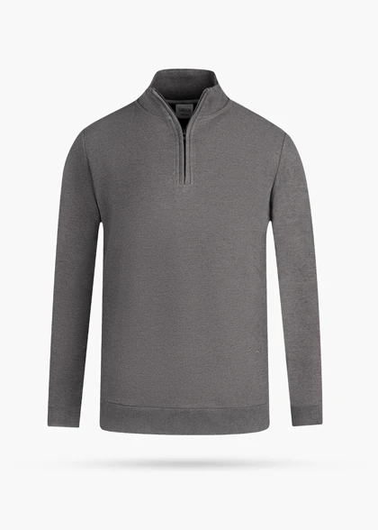 پلیور مردانه آستین بلند نیم زیپ ذغالی