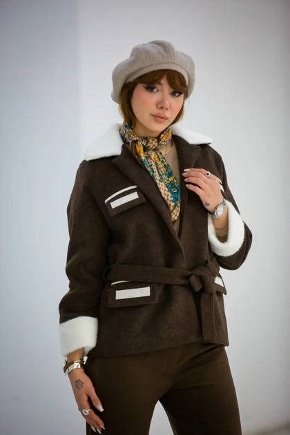 پالتو موهر یقه خز 4 جیب