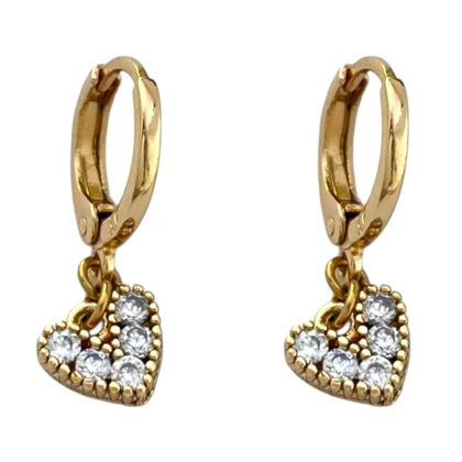 گوشواره زنانه طرح طلا آویز قلب نگین‌دار مدل مهرینا برند ژوپینگ