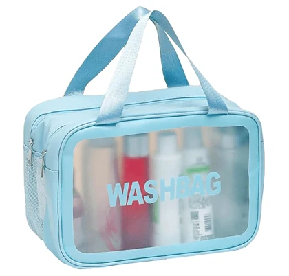 واش بگ مسافرتی مدل دو زیپ سایز بزرگ رنگ آبی