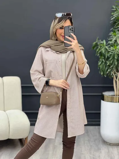 مانتو راه راه بغل سه دکمه