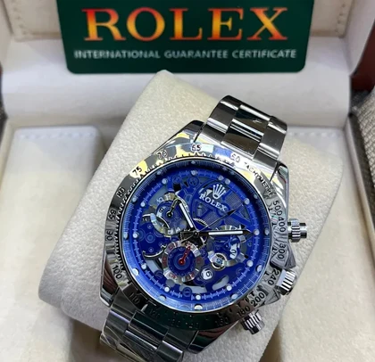 ساعت مچی اسکلیتون رولکس 16233 طرح سه موتور صفحه آبی