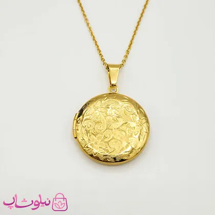 گردنبند لاکت دایره طرح گل طلایی