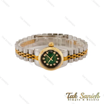 ساعت رولکس زنانه دورنگ طلایی صفحه سبز مشکی Rolex-4833-L