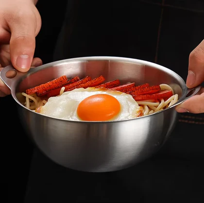 کاسه استیل دو دسته گرد و گود سیلور