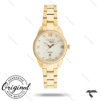 ساعت لکسمی 8565-3 طلایی زنانه صفحه سفید دورنگین Laxmi-9555-L