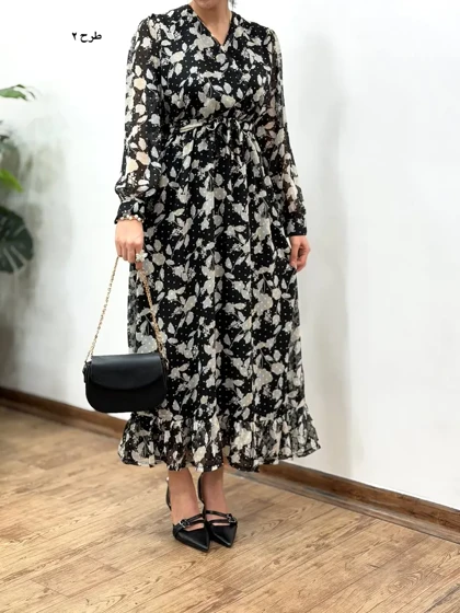 پیراهن بلند حریر آستردار آوا کد 5036