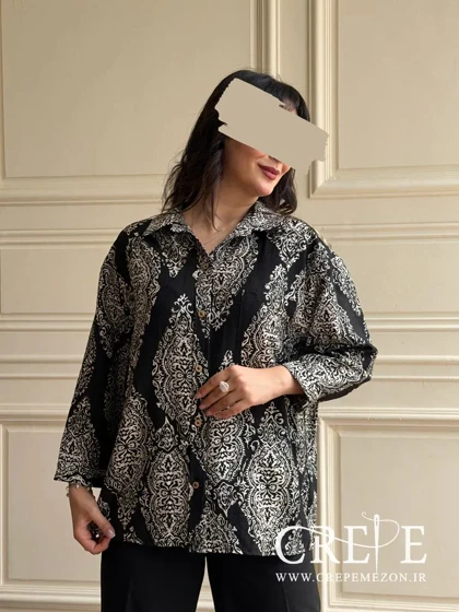 شومیز لینن طرحدار جلو دکمه