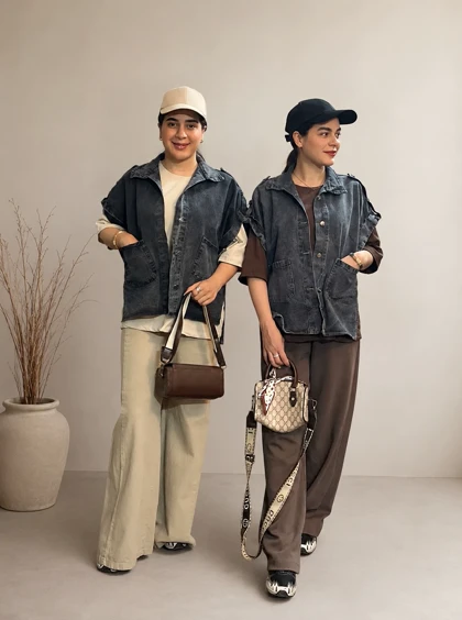 وست جین زنانه آستین پاکتی