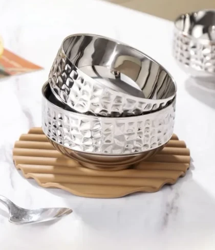 کاسه دو جداره سه عددی استیل چکشی سیلور