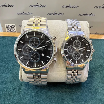 ساعت سیتیزن VIP ست زنانه و مردانه مدل C-3475 نقره ای صفحه مشکی