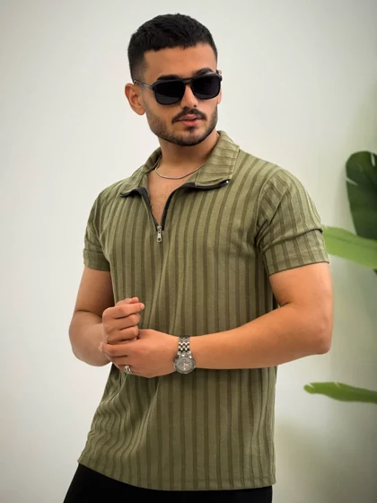 تیشرت مردانه نیم زیپ مراکشی سالار_کد4636