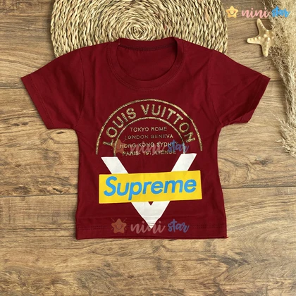 تیشرت شلوارک پسرانه طرحLouis Vuitton زرشکی