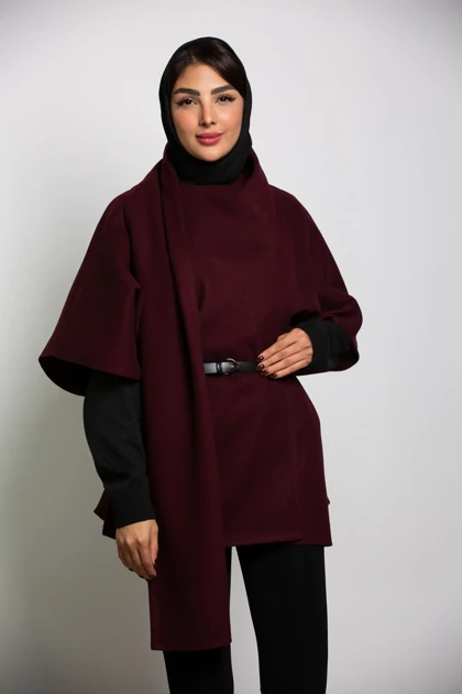 پالتو پانچ رویا با کمربند چرم