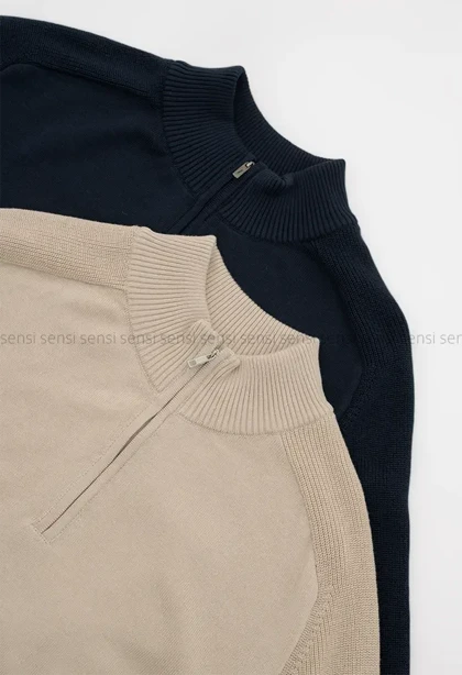 بلوز بافت یقه 5سانت نیم زیپ مردانه کد20000041