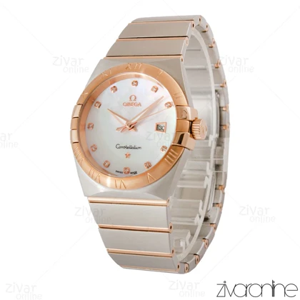 ساعت امگا کانسلیشن مردانه دو رنگ رزگلد ایندکس نگین‌دار صفحه صدفی 105207