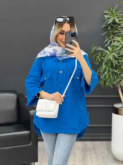 مانتو یقه دو دکمه دو جیب