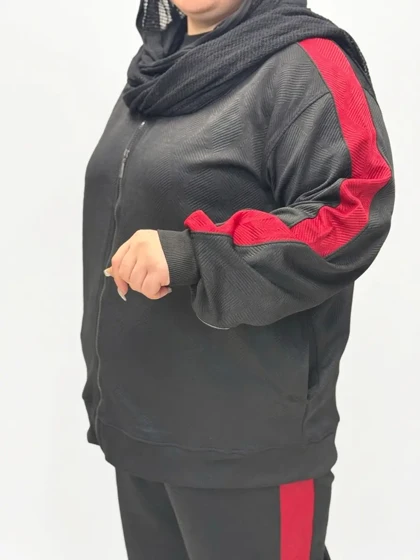 ست سویشرت و شلوار سایز بزرگ زنانه طرح اسپرت با نوار کنتراست