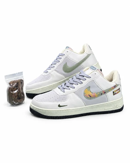 کفش کتانی مردانه مدل نایک ایرفورس کاستوم کرم سبز Nike air force