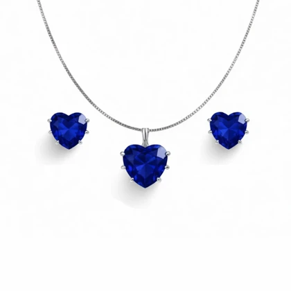 نیم ست نقره اصل 925 مدل قلب با سنگ یاقوت آبی