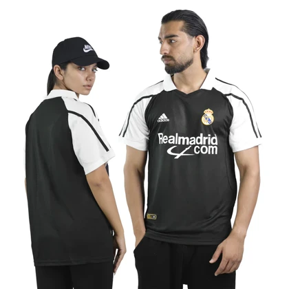 تیشرت فوتبالی رئال مادرید مدل Adidas-2001-2002 سفید مشکی