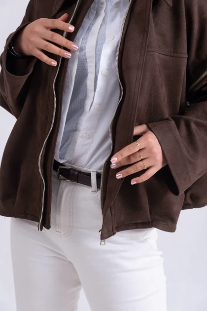 جکت جیر قهوه ای Suede دوحالته