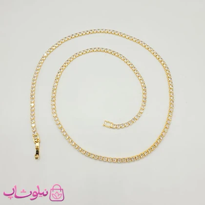 گردنبند دخترانه تنیسی طلایی رنگ نگین مربع سفید 60 سانت کد 2598
