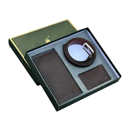 ست هدیه سه تکه مردانه چرمی پولو POLO LUXURY مدل PL293-3 (کیف پول، کمربند، جاکارتی)