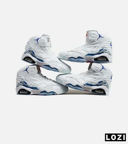 کفش کتانی ساق‌دار مردانه سفید آبی Nike air jordan 6
