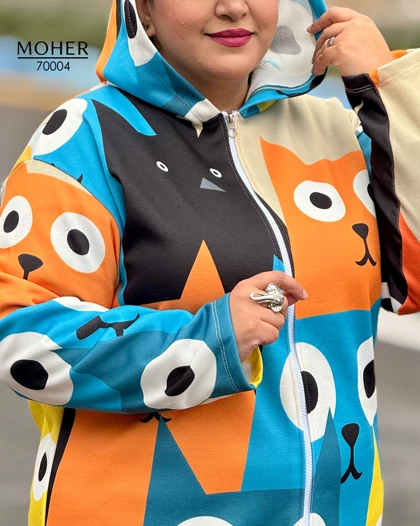 هودی کرک‌دار زنانه سایز بزرگ طرح گربه